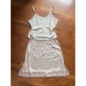 VTG 90s Y2k Slip Dress Look Cami Skirt Set Grunge Boho Lace A La Slip Boutique